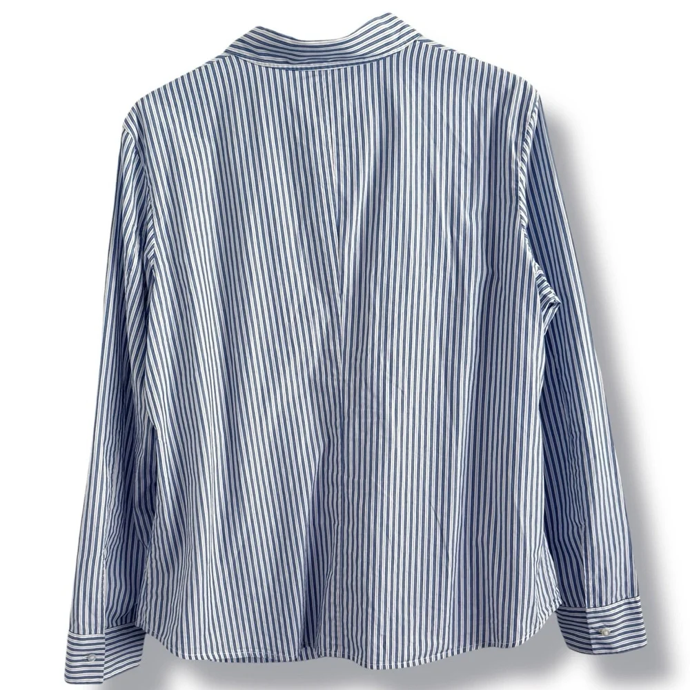 BOSS HUGO BOSS BLUE WHITE STRIPED RUCHED BUSINESS CASUAL SHIRT US SZ 12 - Picture 4 of 7